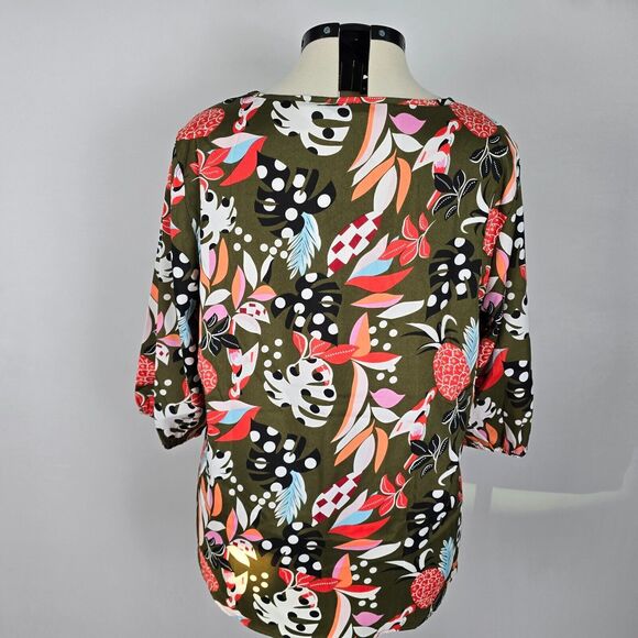 Bloomchic Blouse Women's 2X Multi Color 3/4 Sleeve V Neck Tropical Print NWT - Picture 6 of 10